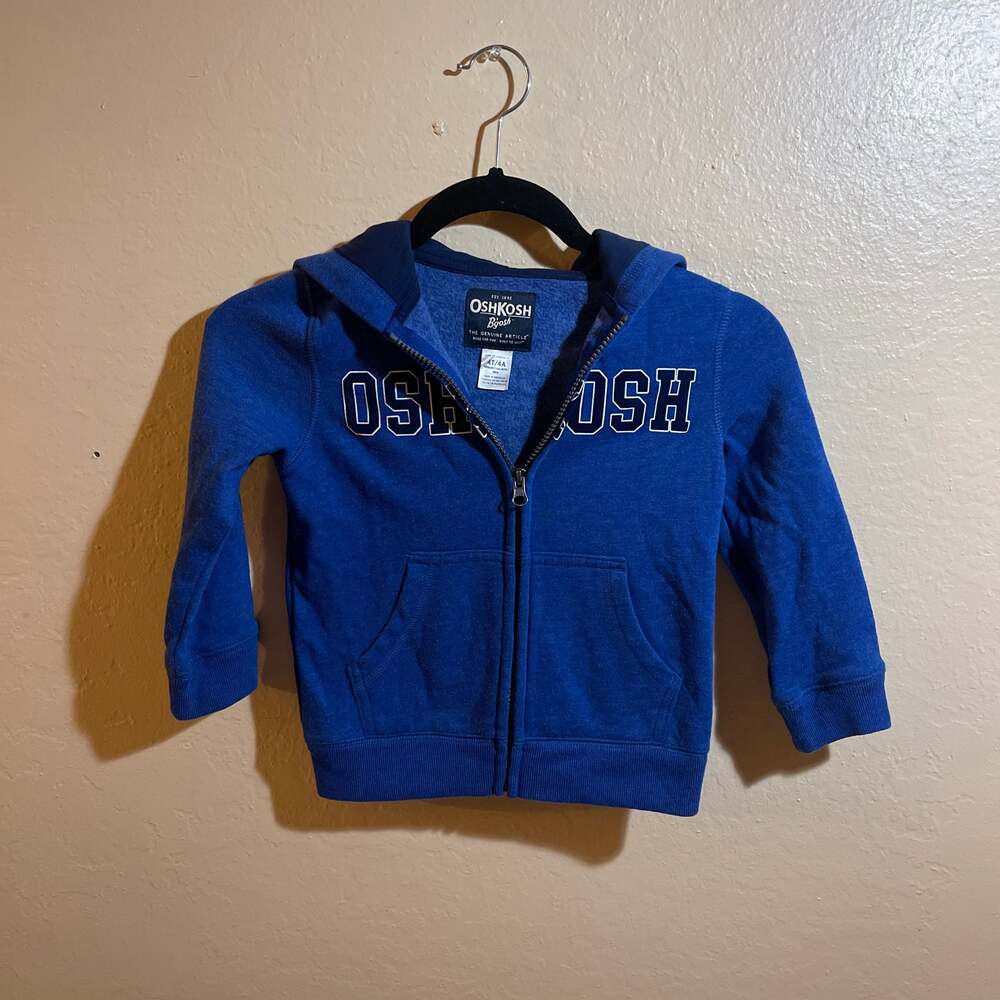 4T- OshKosh B'gosh Toddler Boy Blue Logo Zip-Up Fleece Hoodie